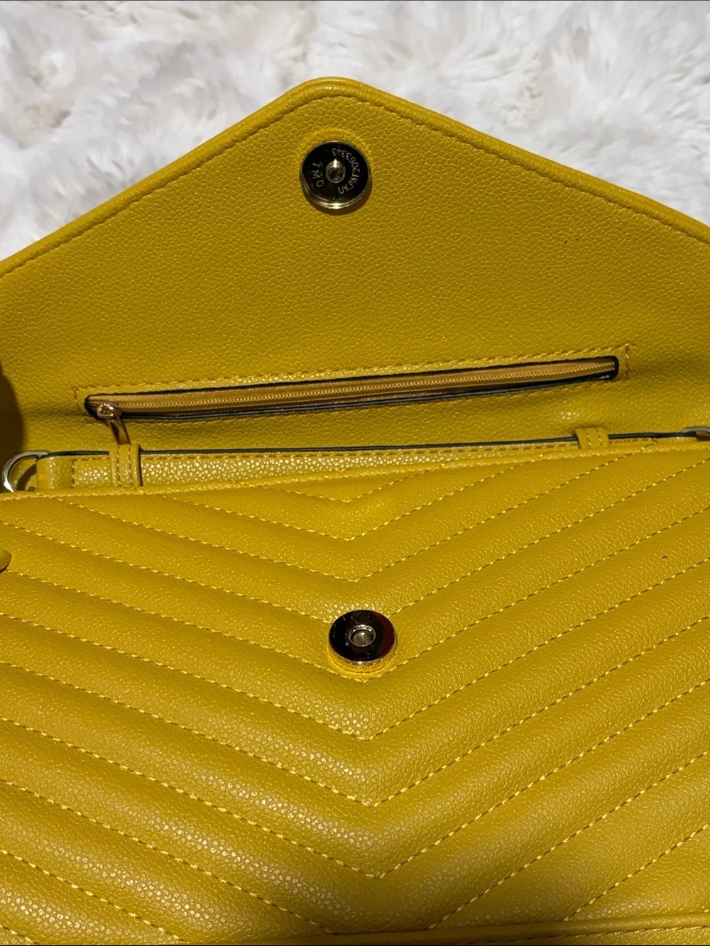 Chevron Quilted Leather Envelope Crossbody Clutch in Mustard Yellow